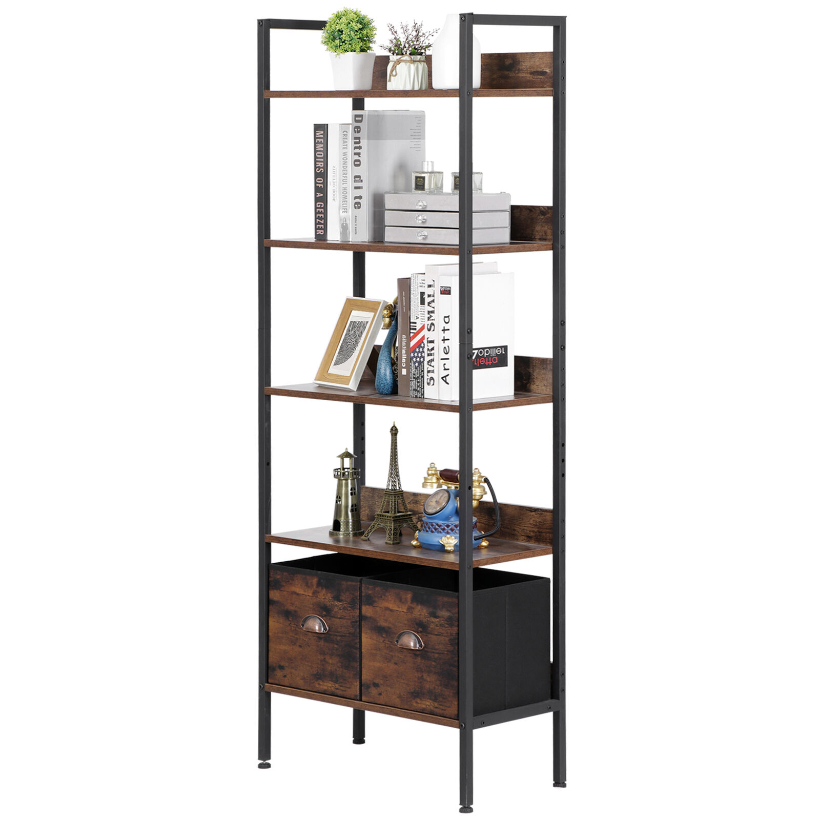 5-Tier Display Rack Storage Organizer Bookshelf Multipurpose Shelf Rustic Brown Segawe H01-3486 - фотография #9