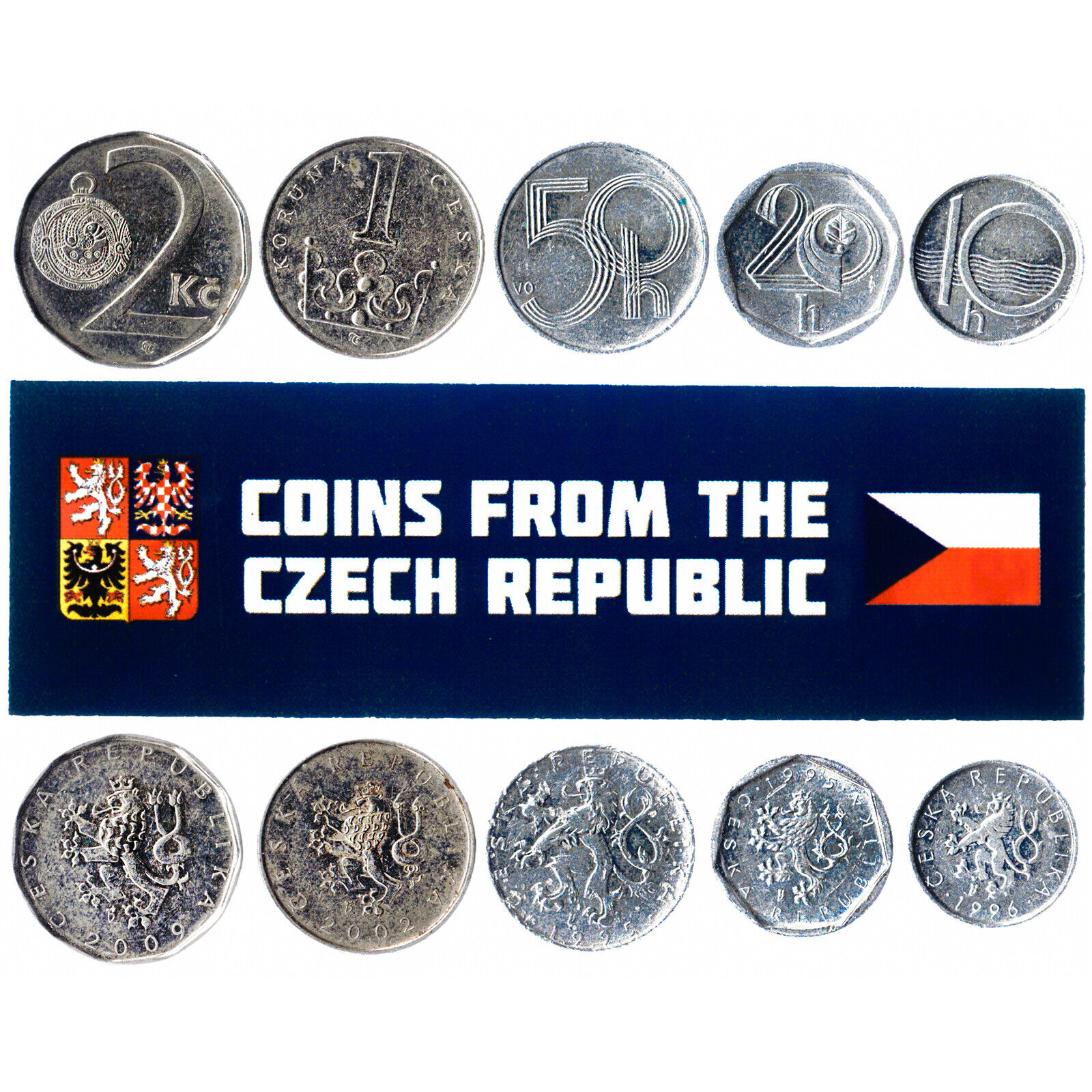 5 CZECH COINS DIFFERENT EUROPEAN COINS FOREIGN CURRENCY, VALUABLE MONEY Без бренда