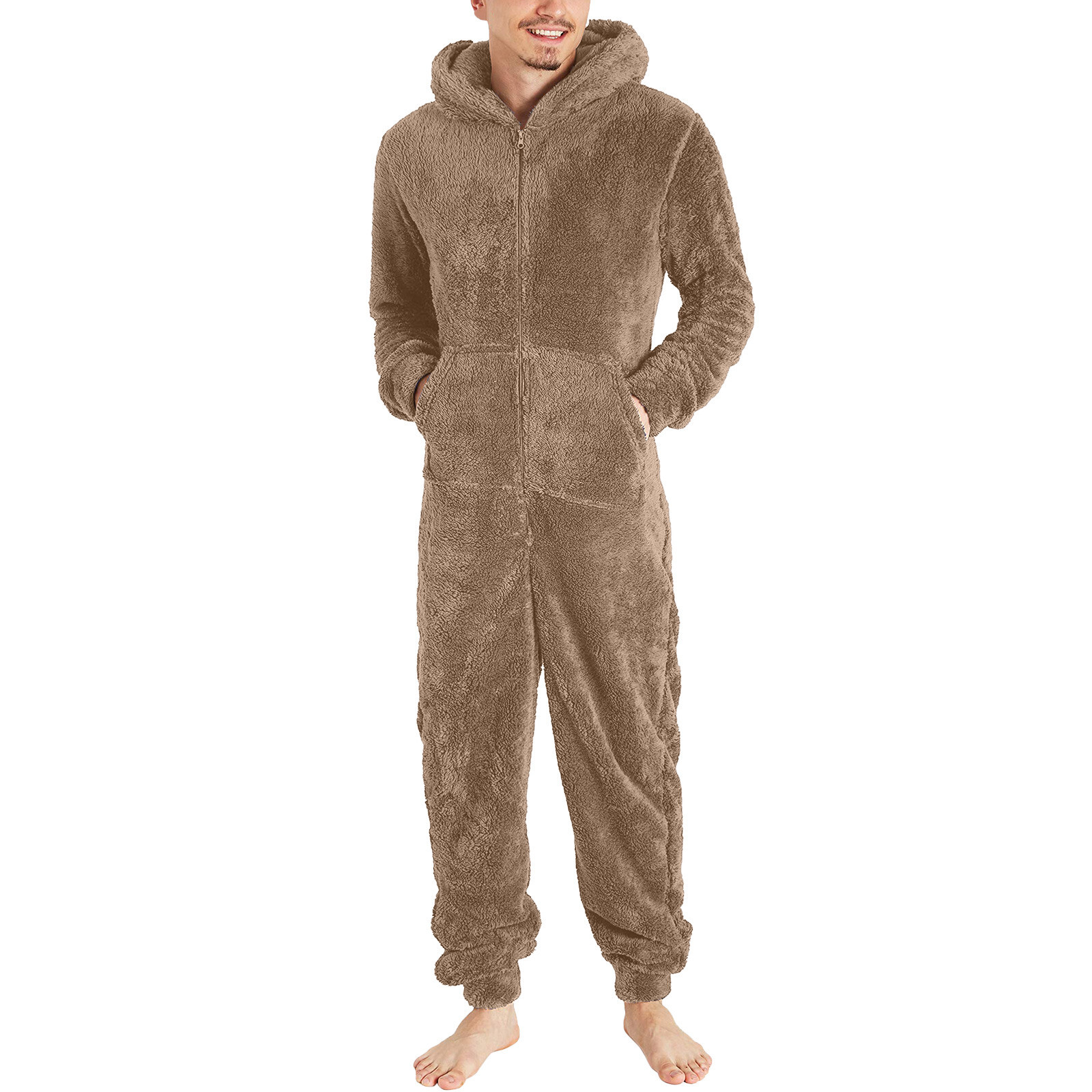 Men Artificial Wool Long Sleeve Pajamas Casual Jumpsuit Pants for Men Formal Unbranded Does Not Apply - фотография #10