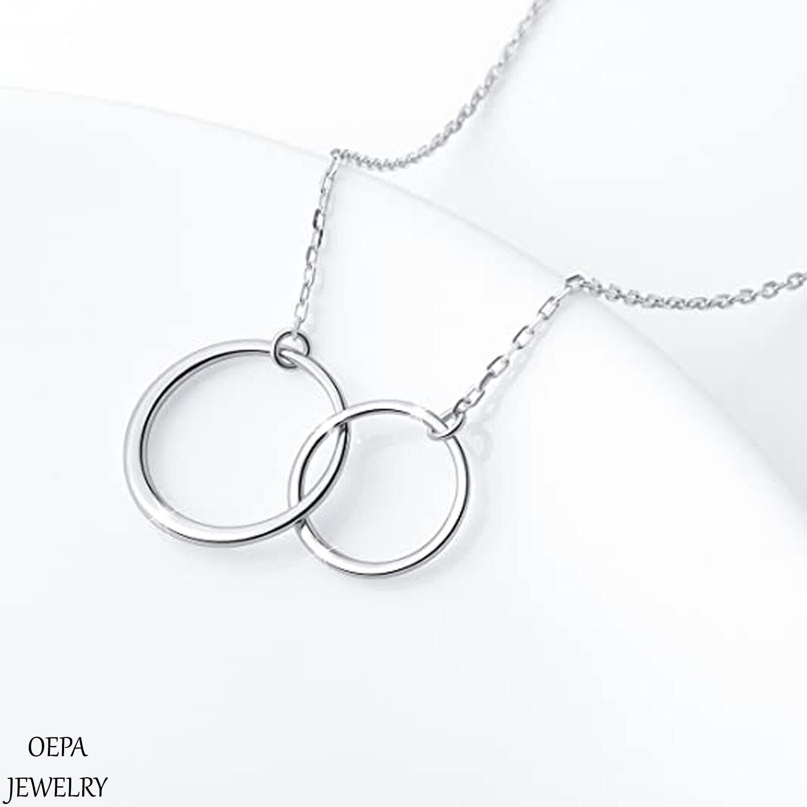 925 Sterling Silver Two Interlocking Infinity Circles Pendant Women Necklace Unbranded - фотография #2