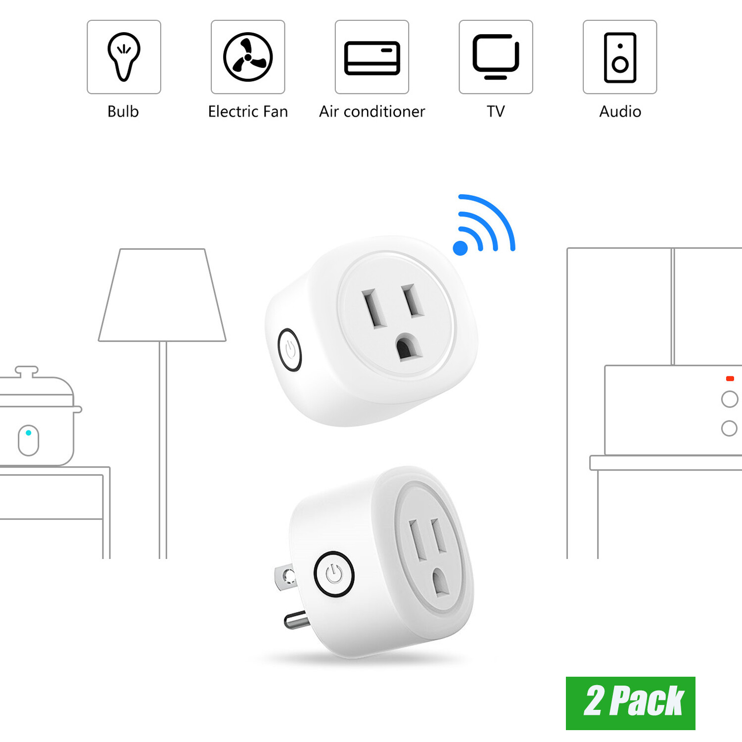 2Pack Wifi Smart Plug Remote Control Outlet Socket  Work w Alexa Echo Google  Kootion Does Not Apply