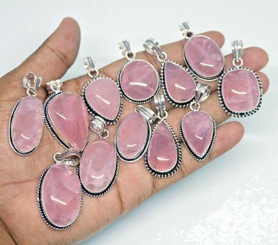 Rose Quartz Gemstone Wholesale Lots 5pcs 925 Silver Plated  Handmade Pendant Handmade - фотография #2