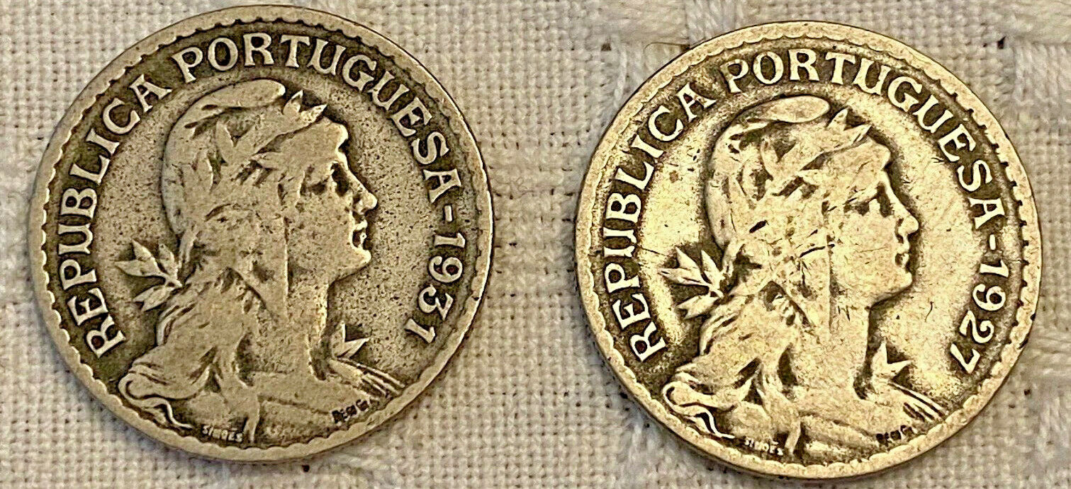 1927 & 1931 / 1 ESCUDO COINS / PORTUGAL/ 5 CENTAVOS / 1946 / COLUMBIA / LOT OF 3 Без бренда
