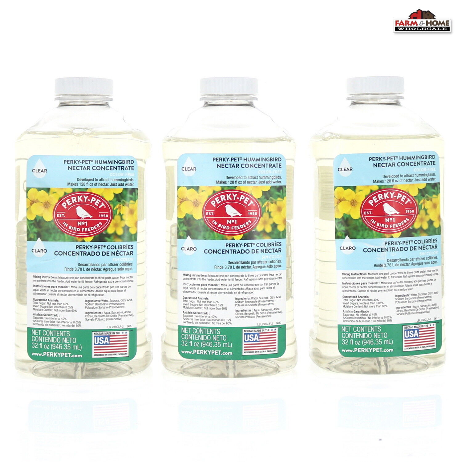 (3) Hummingbird Food Nectar Concentrate Liquid Clear 32oz ~ New Perky-Pet Does not apply