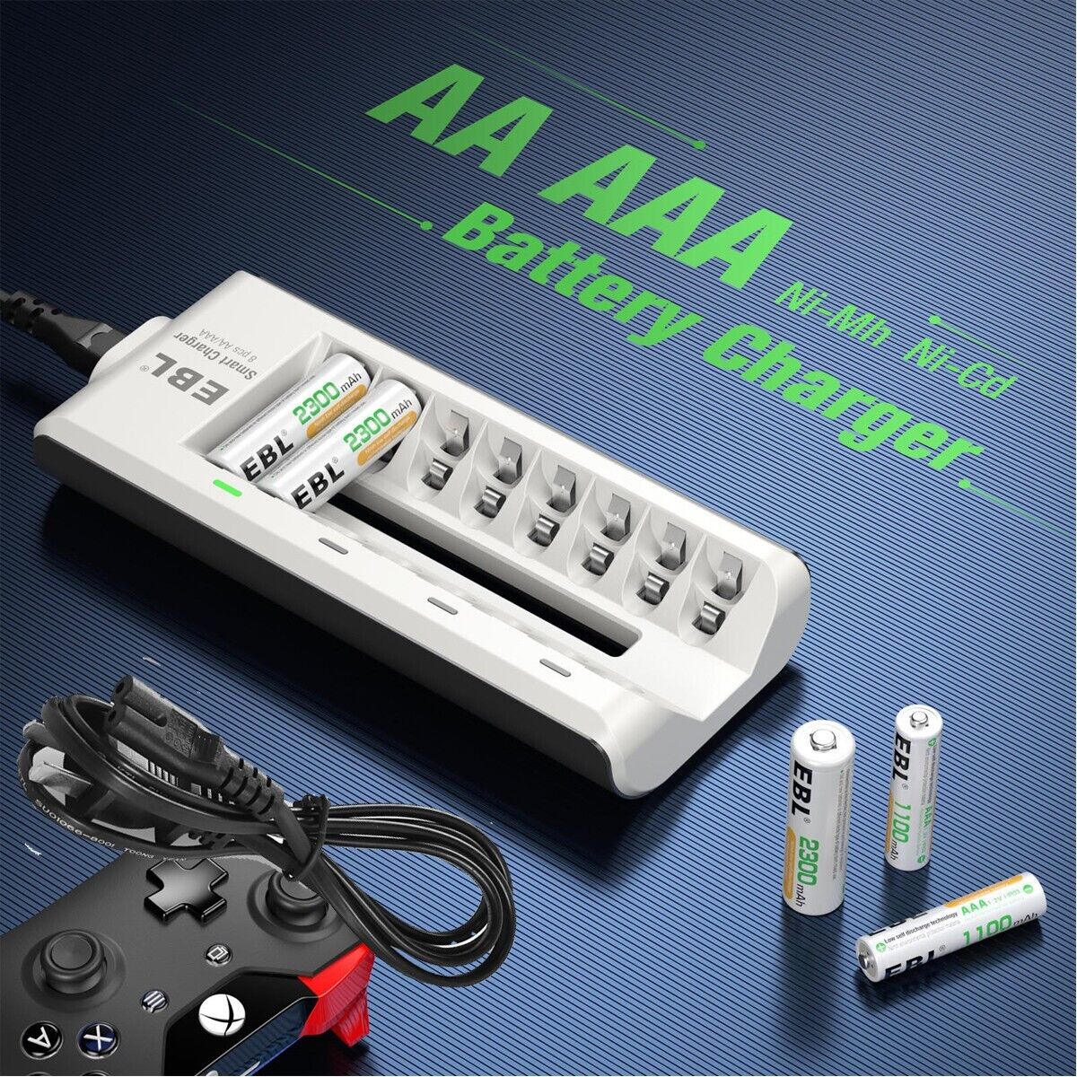 8 Bay AA AAA Independent Rechargeable Battery Charger for Ni-MH Ni-CD Batteries EBL