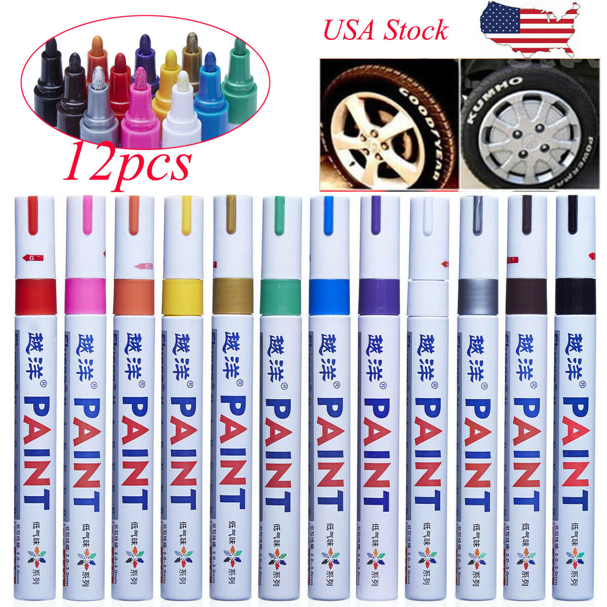 12pcs Waterproof Permanent Paint Marker Pen for Car Tyre Tire Tread Rubber Metal Unbranded Does Not Apply