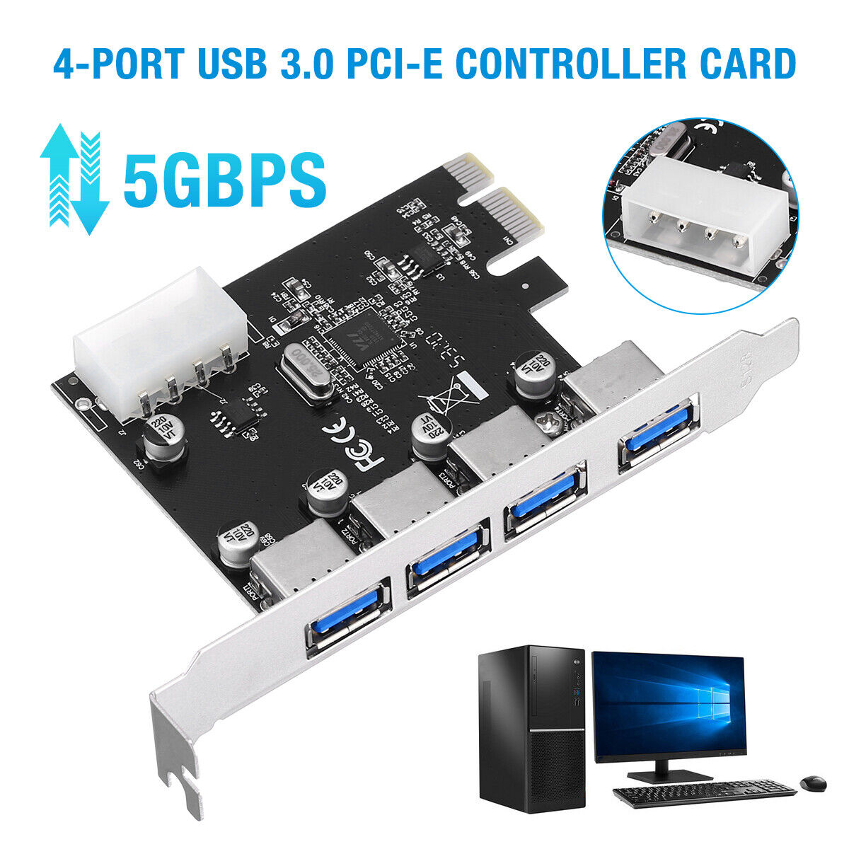 4-Port 5Gbps PCI-E Express to USB 3.0 Controller Expansion Card Adapter for PC Unbranded Does not apply - фотография #3