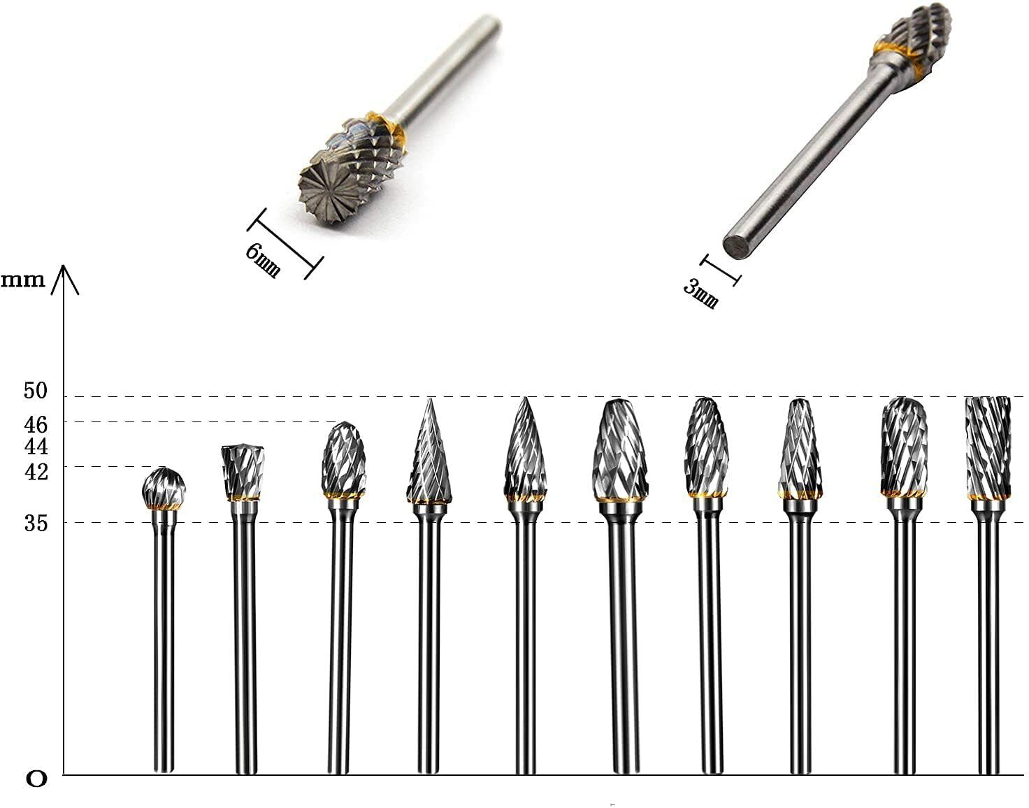 Tungsten Carbide Rotary Burr Bit Set 1/8" Cutting Carving Burrs for Dremel Tool Satc Does Not Apply - фотография #4
