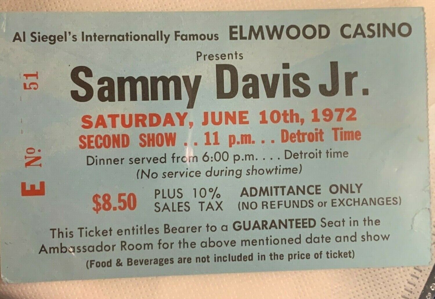 SAMMY DAVIS, JR TICKETS (2 USED )  AT THE ELMWOOD CASINO 1972 WINDSOR ONT CAN Без бренда - фотография #2