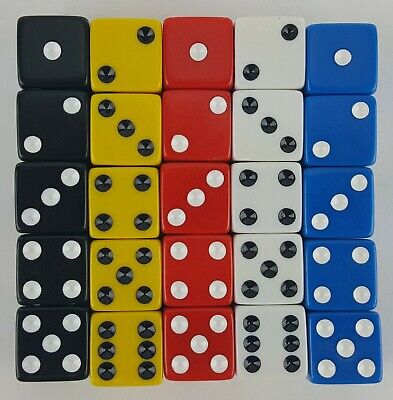 LIAR'S DICE SET OF 25 RED BLUE YELLOW WHITE BLACK 6 SIDED D6 5/8" 16mm LIARS #1 Yankee Forge - фотография #2