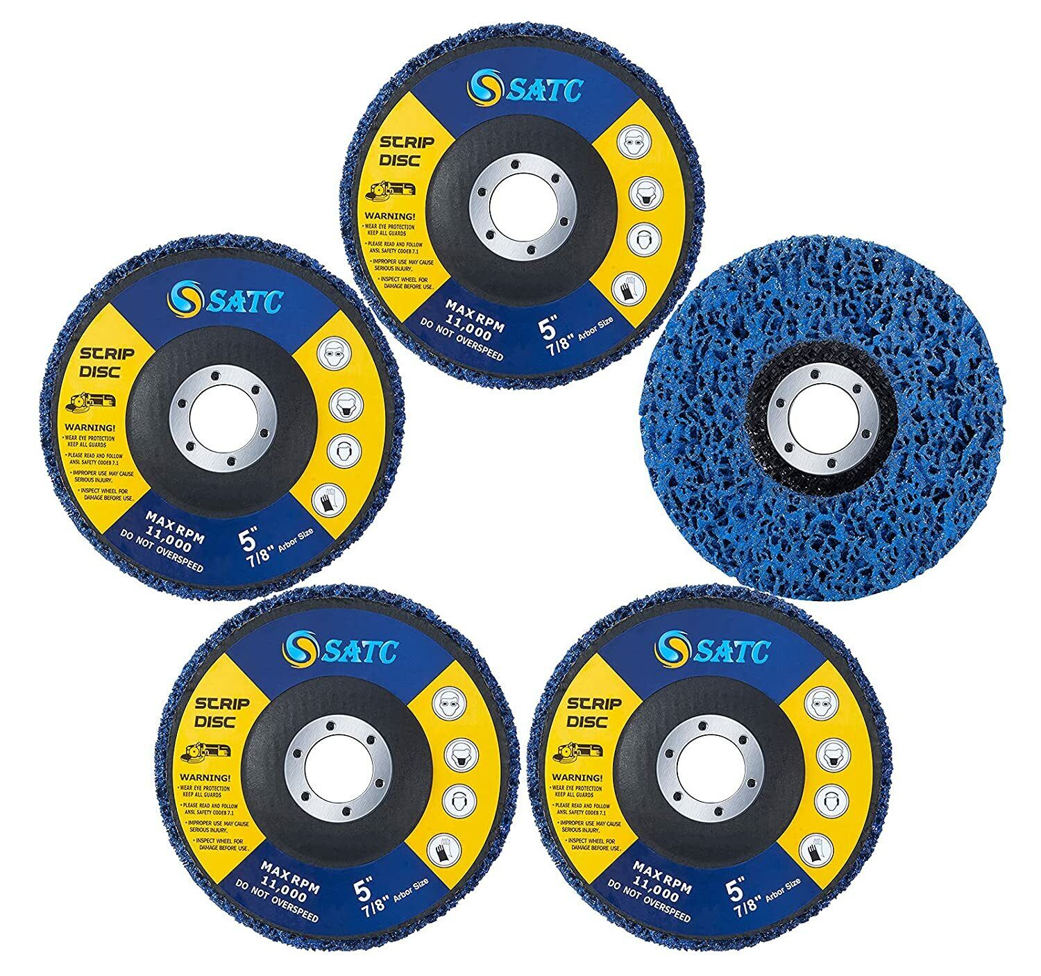 5PCS 5" x 7/8" Blue Strip Clean Disc Paint Stripping Rust Removal Sanding Wheels Satc Does not apply