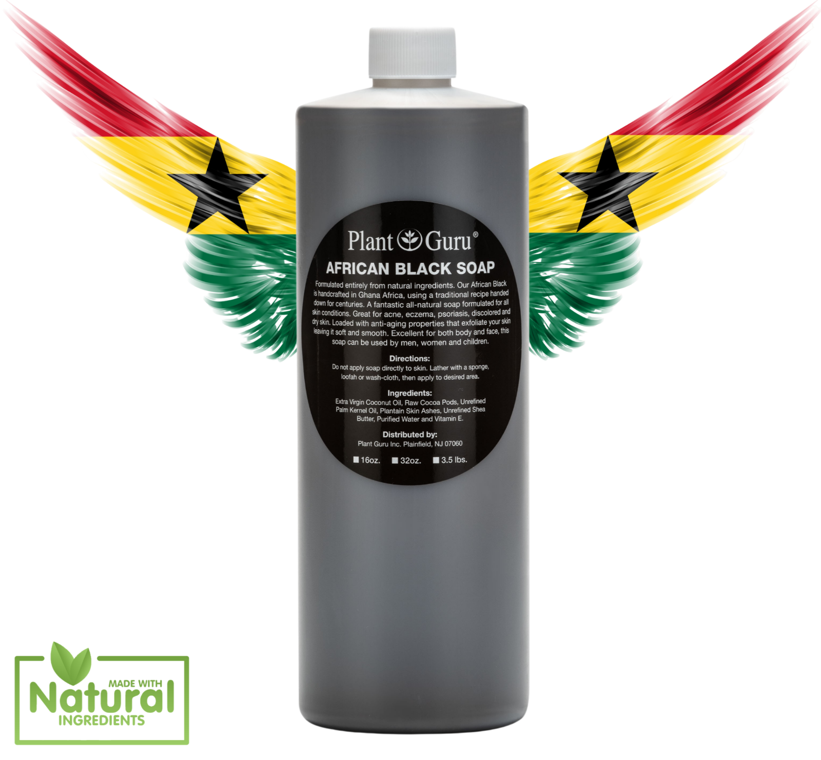 Raw African Black Soap Liquid 100% Pure Organic Natural Bath Body Face Wash Bulk Plant Guru - фотография #19