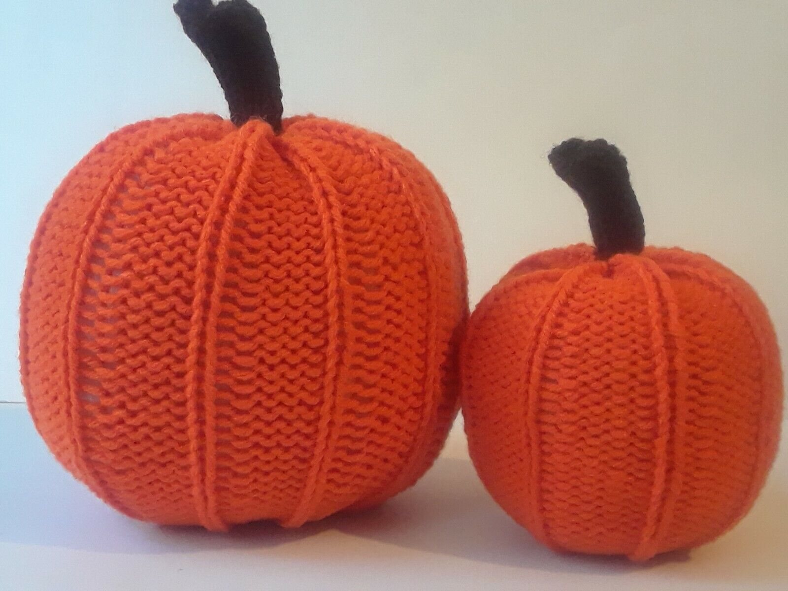 Handmade Knit Pumpkin Set Small Large Orange Fall Autumn Thanksgiving Halloween Handmade