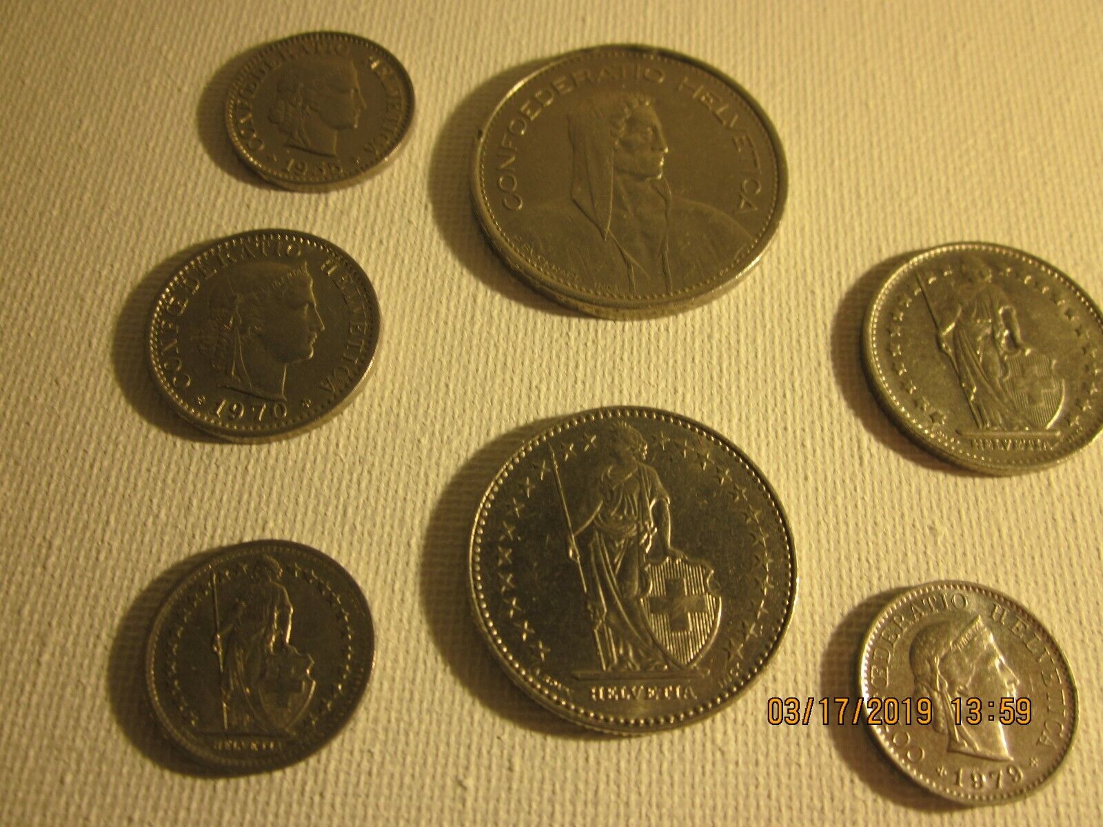  7 Swis Confoederatio Helvetica  coins ranging in date & Franc .  Great shape! Без бренда - фотография #5