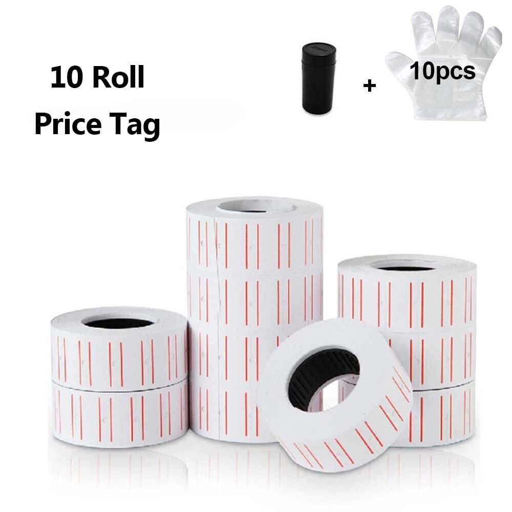 10 Roll 6000pcs White Price Tag Sticker MX 5500 Gun Adhesive Labels 1 Refill ink Unbranded Does Not Apply