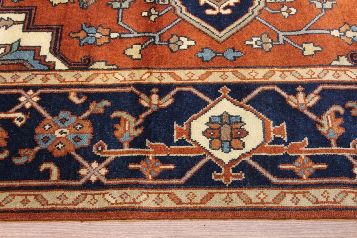 12X9_HAND-MADE_ Traditional Medallion KAZAK Design Rust Rug #5337 ***WOOL-RUG*** Pamir _PERSIAN_RUG_ - фотография #10