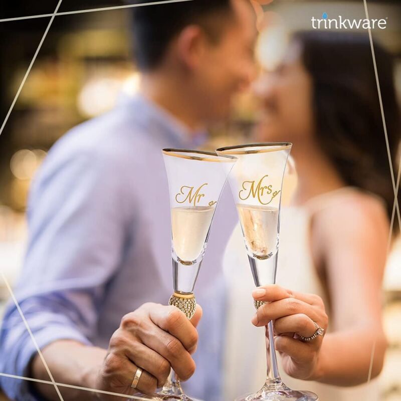 Wedding Champagne Flute Mr And Mrs Champagne Flute With Gold Rim Wedding Gift Fo Klikel Inc - фотография #5