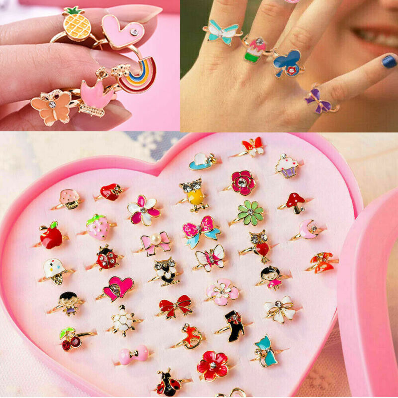 20Pcs Girls Kids Cartoon Adjustable Ring Crystal Rings Jewelry Cute Xmas Gift US Unbranded Does not apply - фотография #3