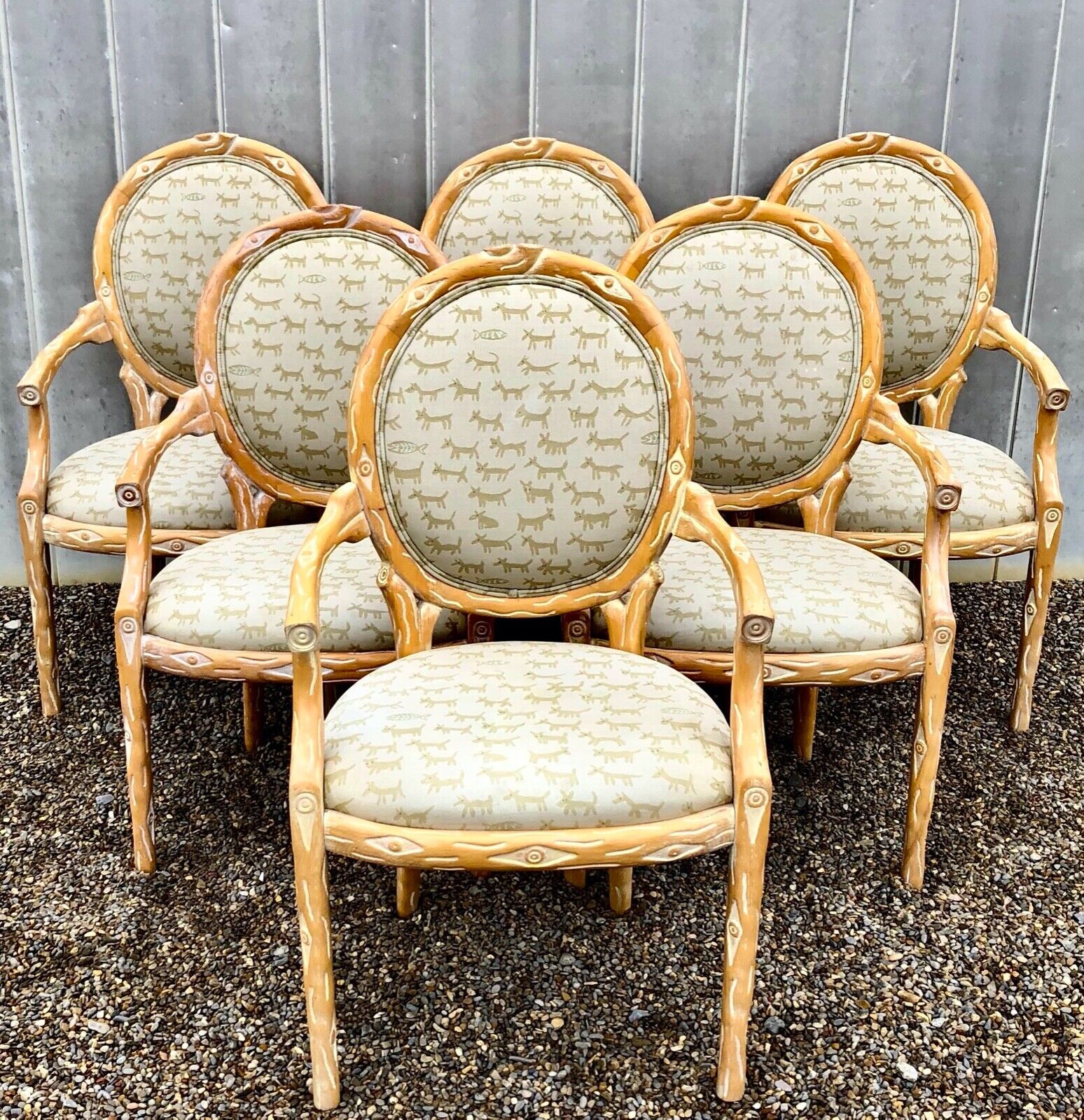1970s Louis XVI Faux Bois Armchairs With Donghia Upholstery - Set of Six Без бренда