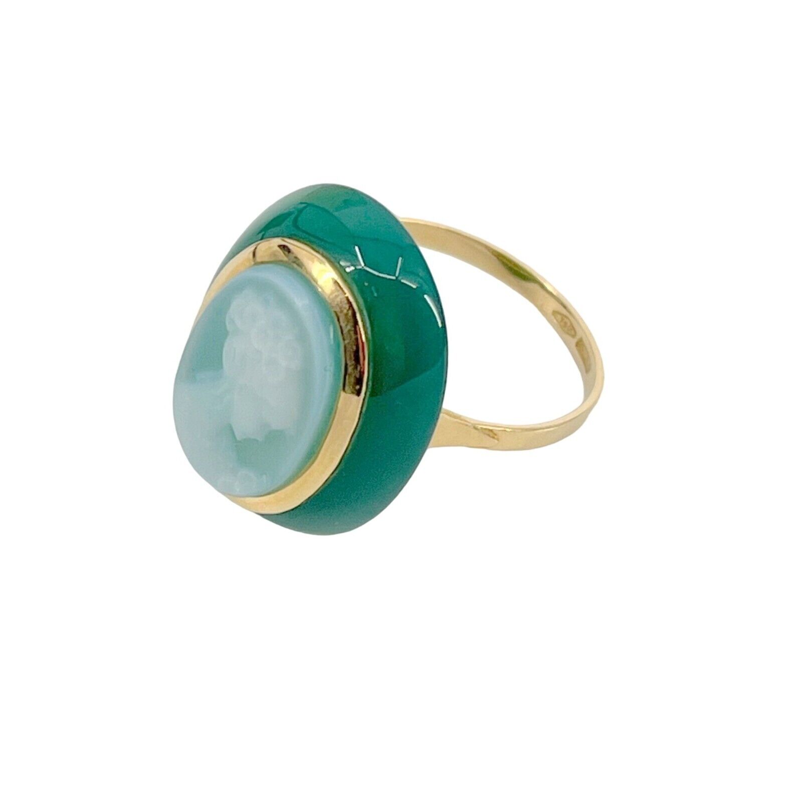 New Giovanni APA Green Agate Hand Carved Shell Cameo 18K Yellow Gold 750 Ring 6. Giovanni APA - фотография #4