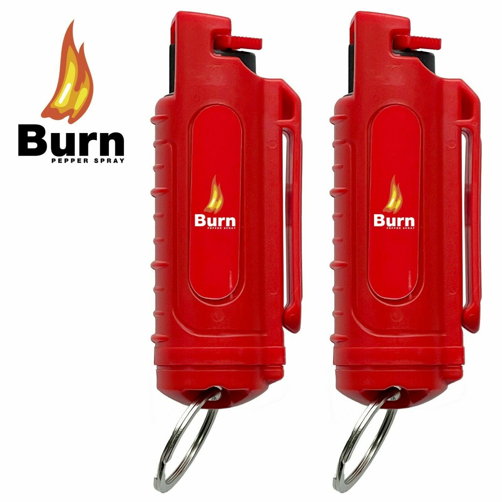 BURN Pepper Spray .50oz Keychain Self Defense Security Case Molded Red - 2 PACK  Burn