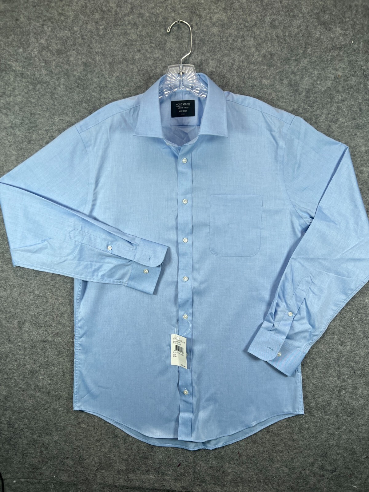 NWT Nordstrom Mens Shop Dress Shirt 16 34-35 Blue Trim Fit Non Iron Button A13 Nordstrom