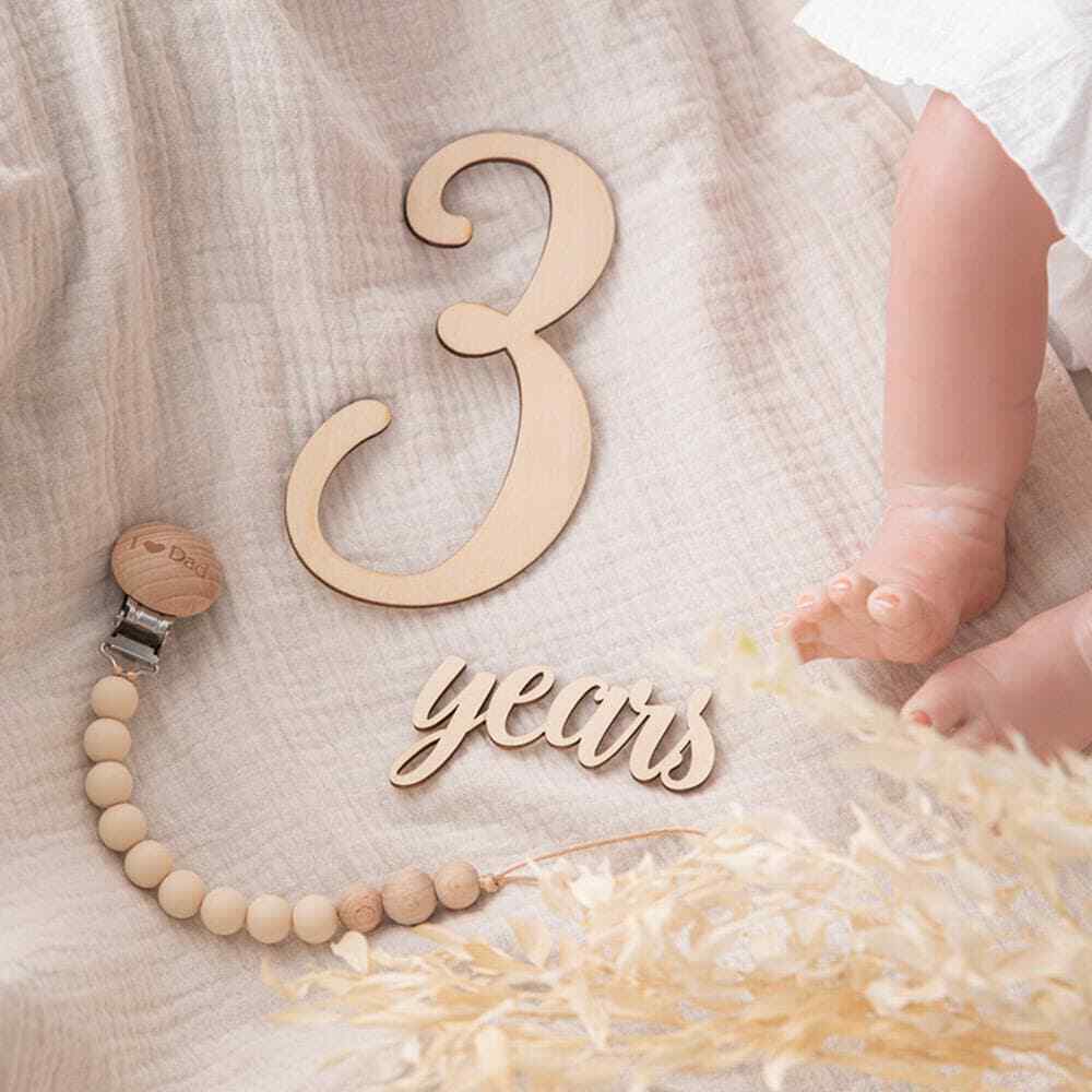 Milestone Baby Boy Girl Wooden Numbers 19 Pcs Set Infant Newborn Grow Pictures Unbranded - фотография #6