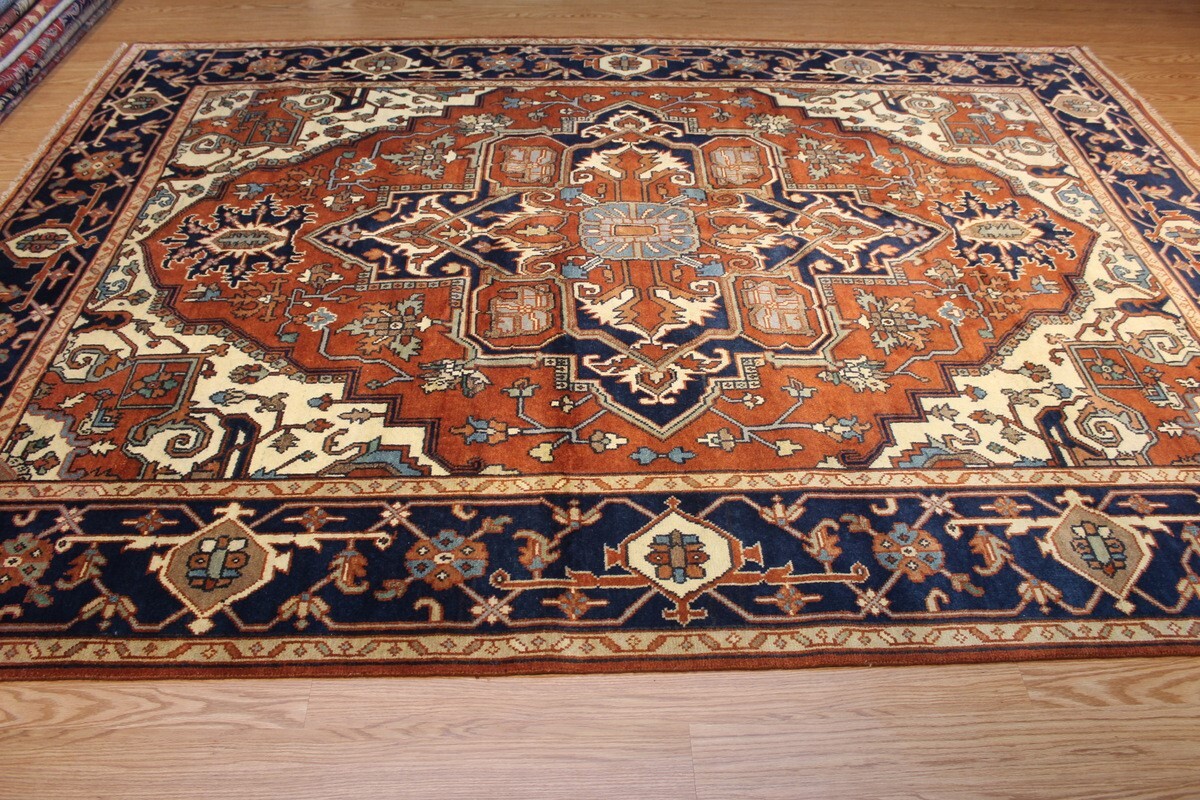 12X9_HAND-MADE_ Traditional Medallion KAZAK Design Rust Rug #5337 ***WOOL-RUG*** Pamir _PERSIAN_RUG_ - фотография #9