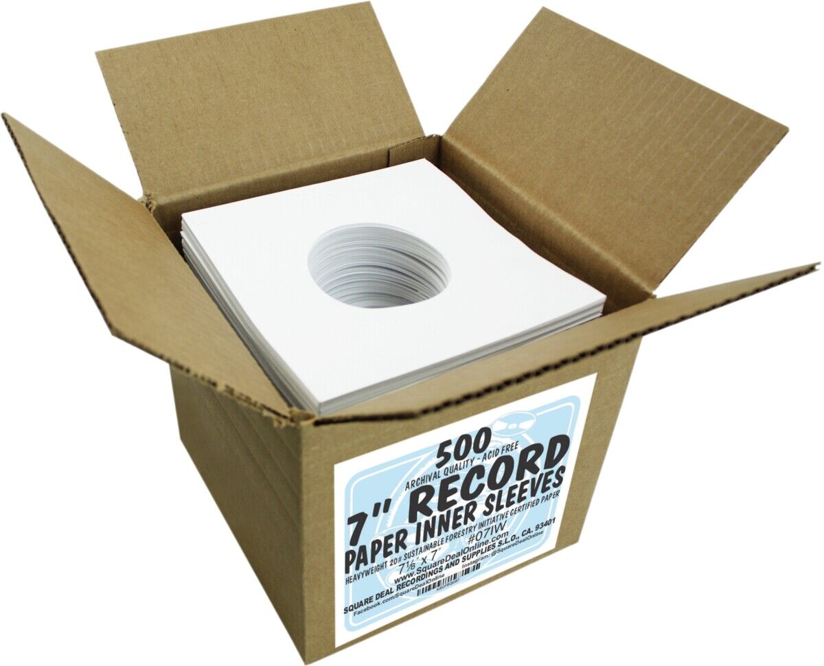 (500) 7" Record Inner Sleeves - White ARCHIVAL Paper ACID FREE 45rpm - #07IW Square Deal Recordings & Supplies 07IW
