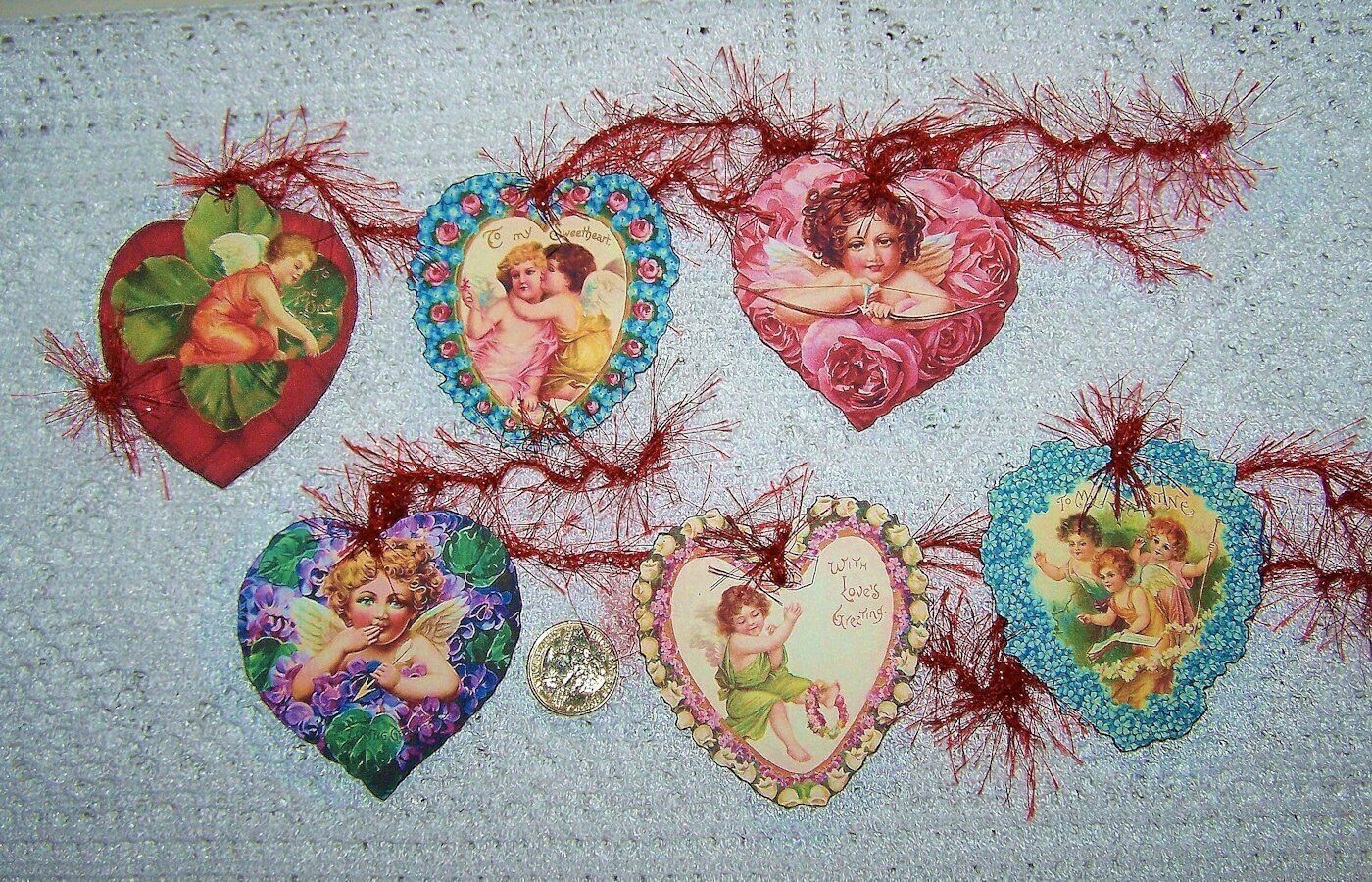 6~Valentine Day~Vintage~Fussy Cut~Glitter~Linen Cardstock~Gift~Hang~Tags~Ornies Без бренда