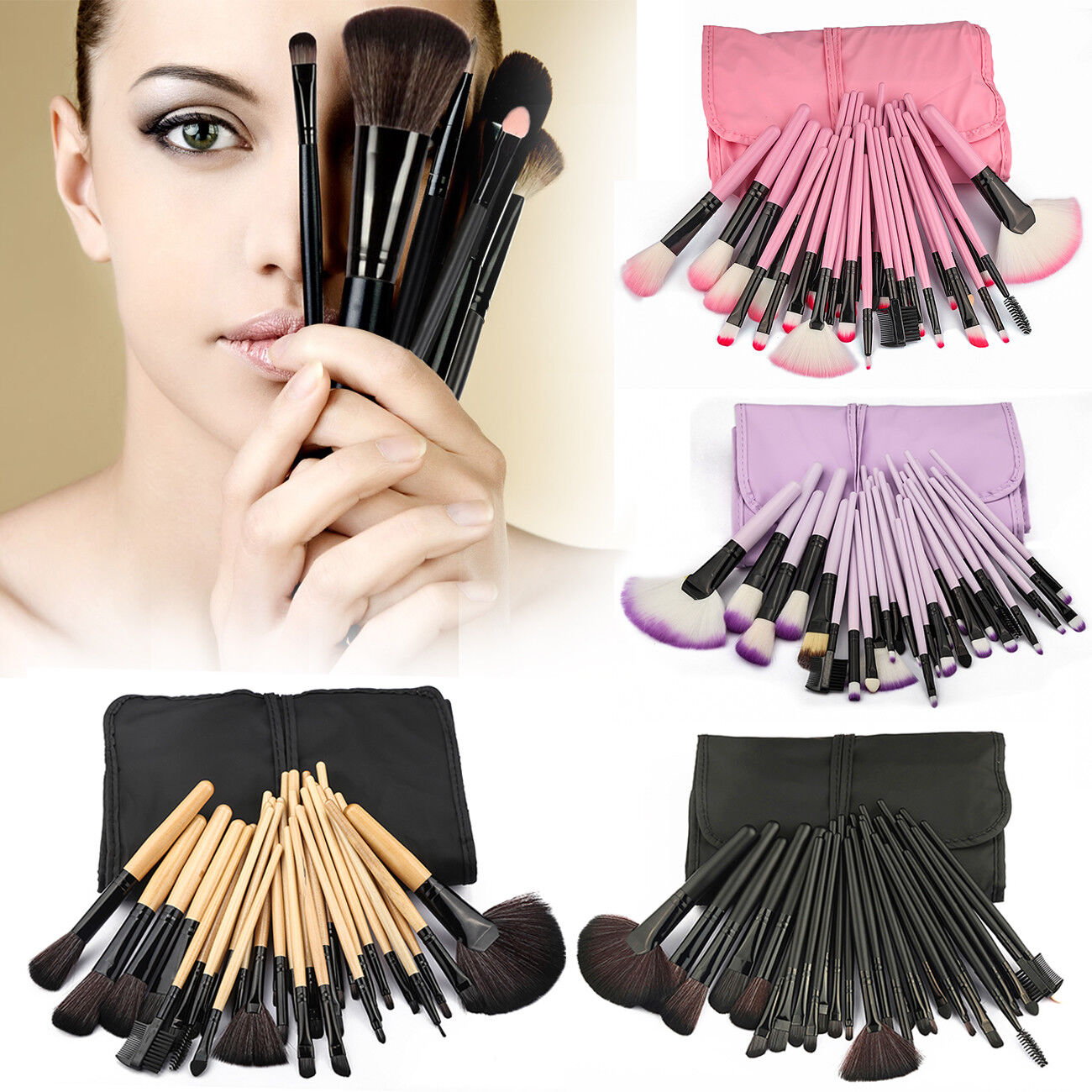 32pc Purple Professional Soft Cosmetic Eyebrow Shadow Makeup Brush Set +Bag Tool Unbranded B019C0U3KK - фотография #2