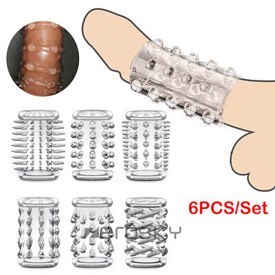 6PCS MEN-Reusable Condom-Penis-Extender-Enlarger-Sleeve-Bigger-Girth-Enhancer US Zerosky Does not apply