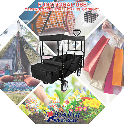 Folding Beach Wagon Garden Cart Sport Storage Utility 4 Buggy Wheel Canopy Kids GENIQUA YM-4438926 - фотография #4