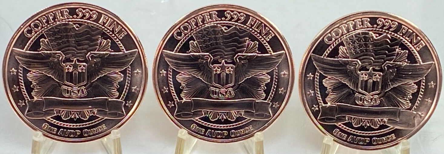 Copper Coins * Herbivore Dinosaur Set * 3 Piece Lot * Fine .999 Bullion Rounds Без бренда - фотография #2