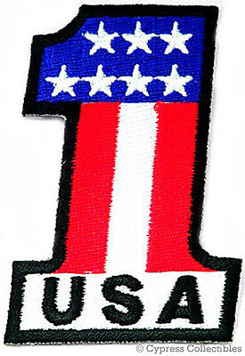 USA 1 EMBROIDERED PATCH AMERICAN FLAG ONE PATRIOTIC IRON-ON United States Emblem Cypress Collectibles Inc.