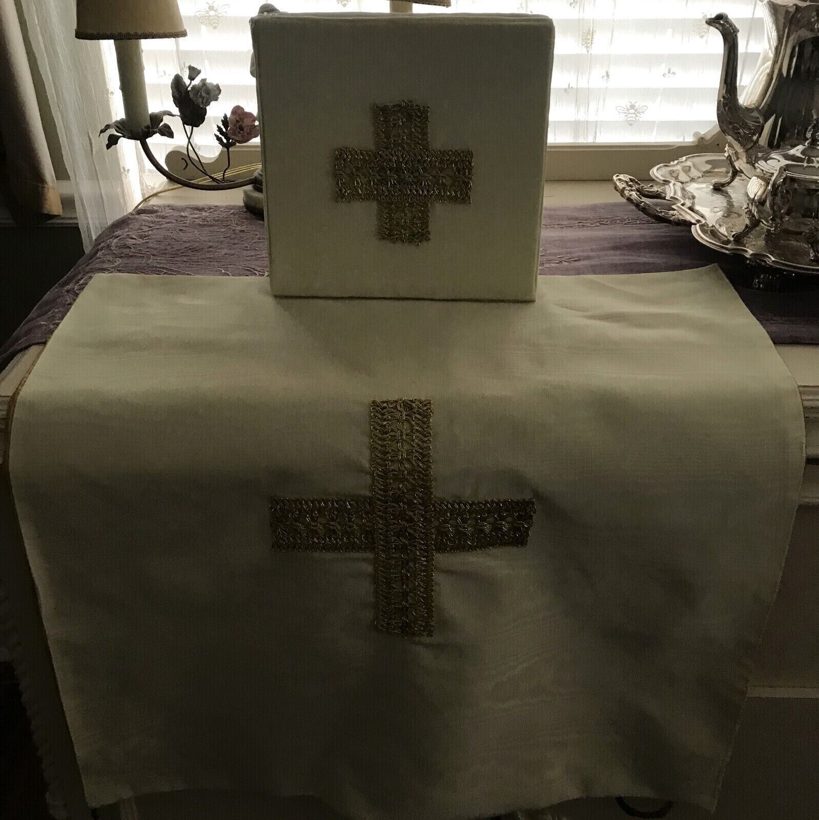 White Silk Conical Chasuble (5 piece vestment set) Homemade - фотография #4