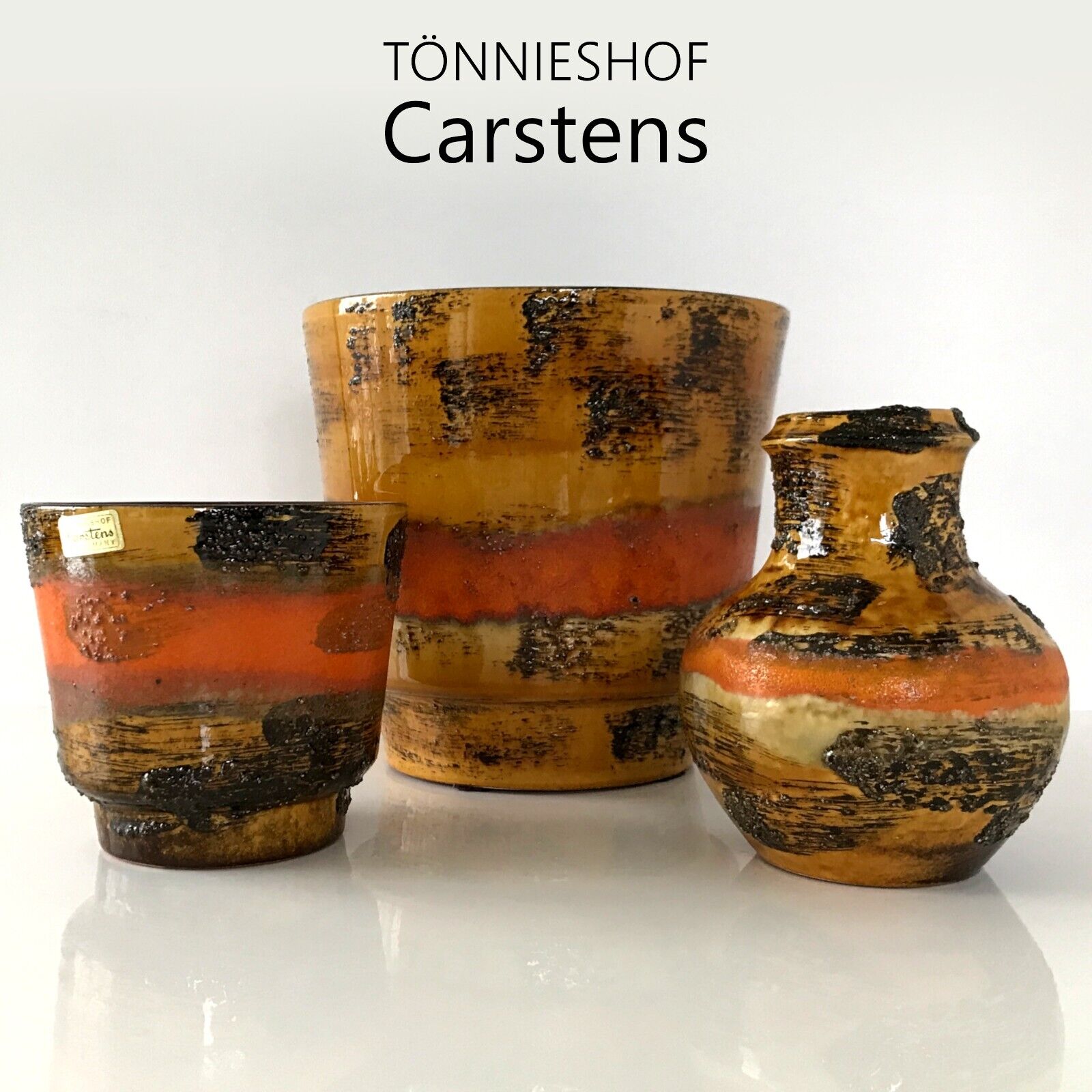 Vintage 3 Carstens Pottery 2 RARE PLANTER Larger 8½" Diam + Vase Orange FAT LAVA Carstens