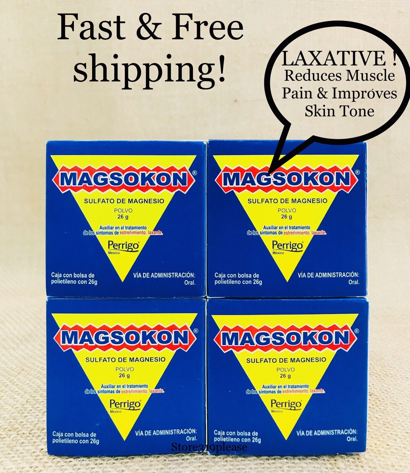 4 MAGSOKON  SULFATO DE MAGNESIO  26g / Magnesium Sulfate /  Laxante Salino  MAGSOKON 7501109763986