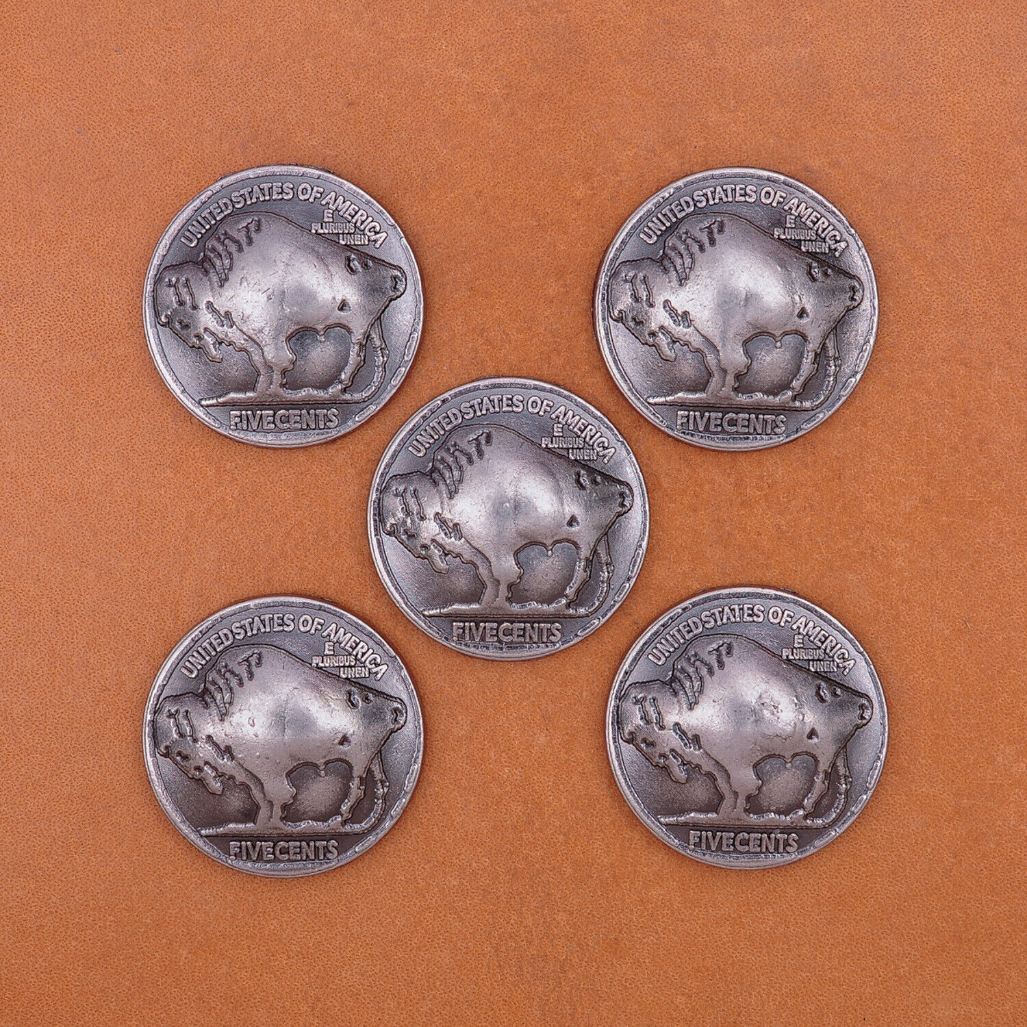 5pcs Western Southeast American Bison Bull Buffalo Leathercraft Coin Concho Unbranded Does not apply