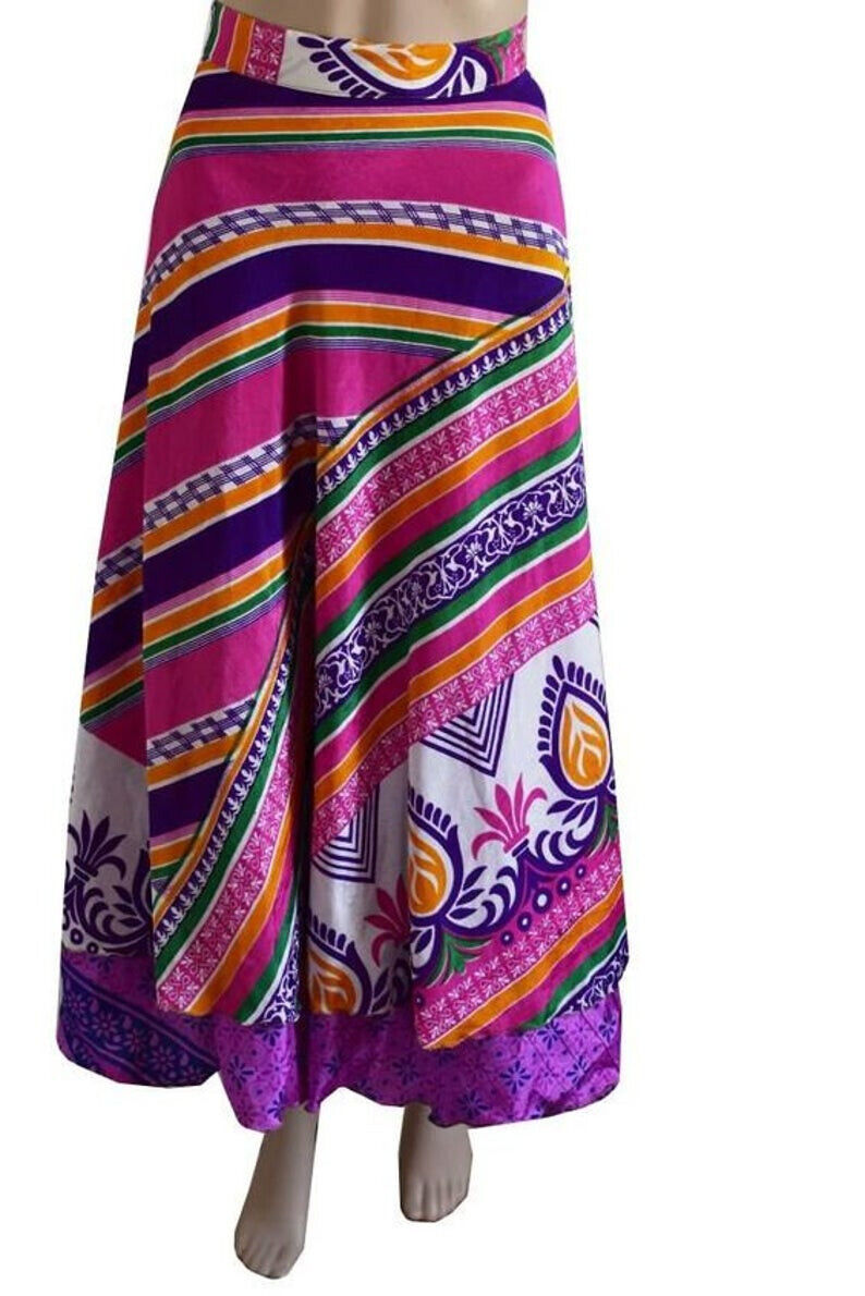 Vintage Silk Sari Recycled Magic Wrap Around Skirt Reversible Women Dress Lot Handmade Does Not Apply - фотография #2
