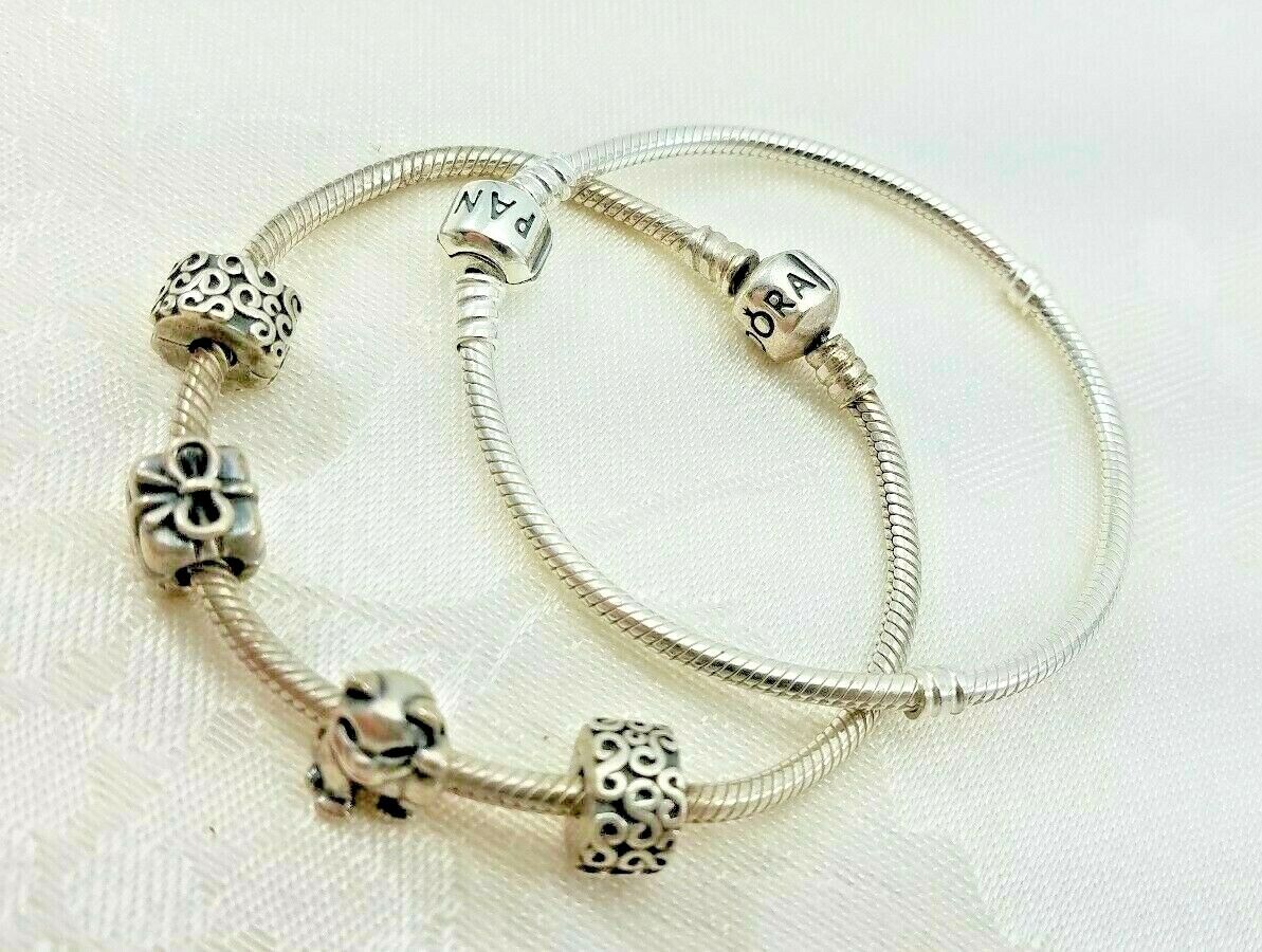 Lot of Two Vintage Sterling Pandora Charm Bracelets with 2 Charms and 2 Spacers  PANDORA - фотография #5