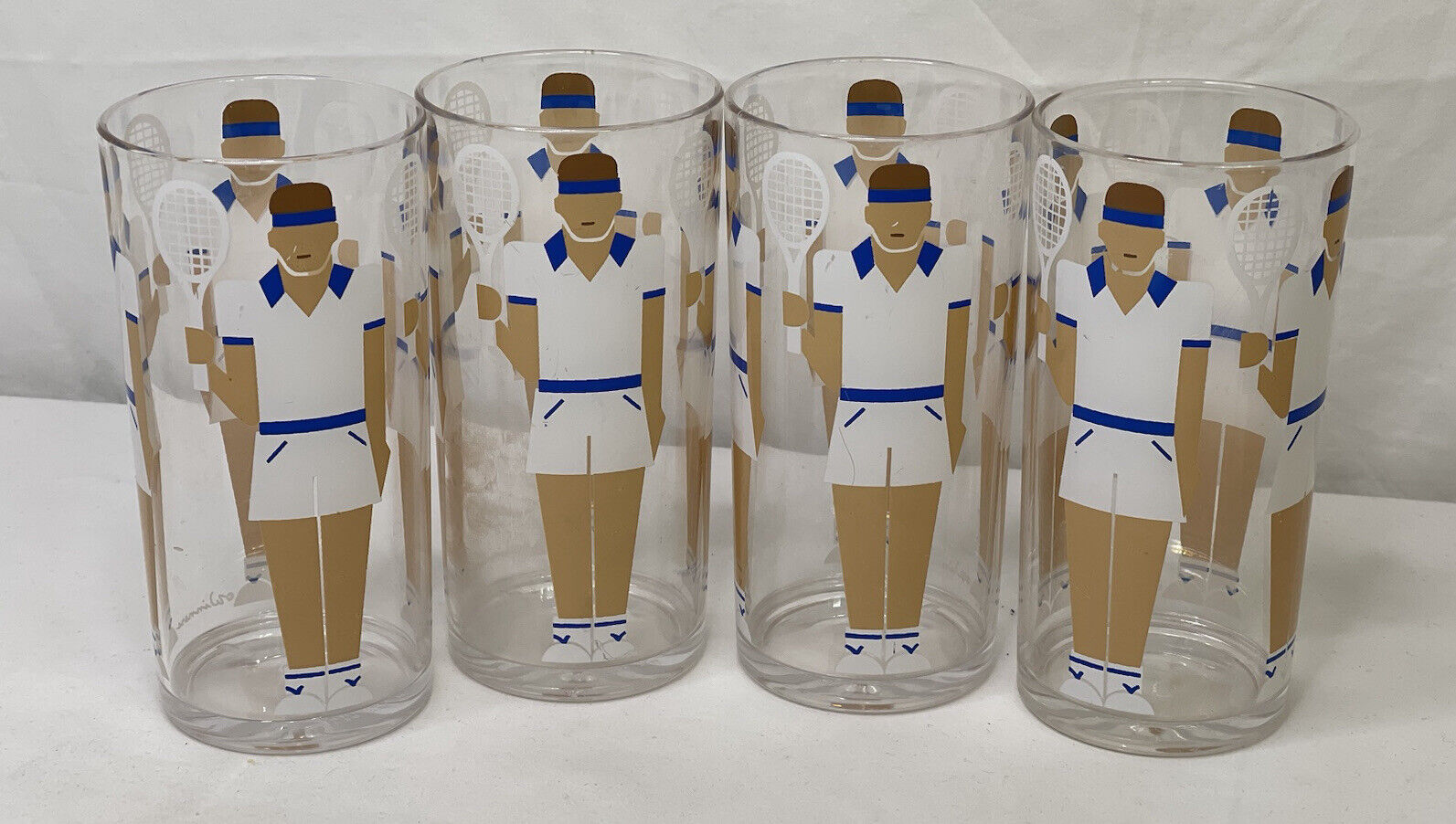 Vintage 4 Piece Set HJ Stotter Tennis Plastic Acrylic High Ball Glasses Set Без бренда