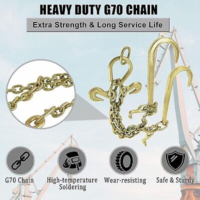 G70 Steel Towing Chain Bridle 3/8" X 2' V-Type Tow Chain with 15 Inch J-Hooks... TYFYB 3/8" X 2' V-Type Tow Chain - фотография #4