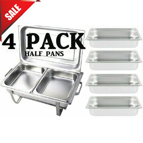 HALF INSERTS ONLY 4 PACK 2 1/2" Deep Stainless Steel Chafing Dish Chafer Pan Choice 4070229