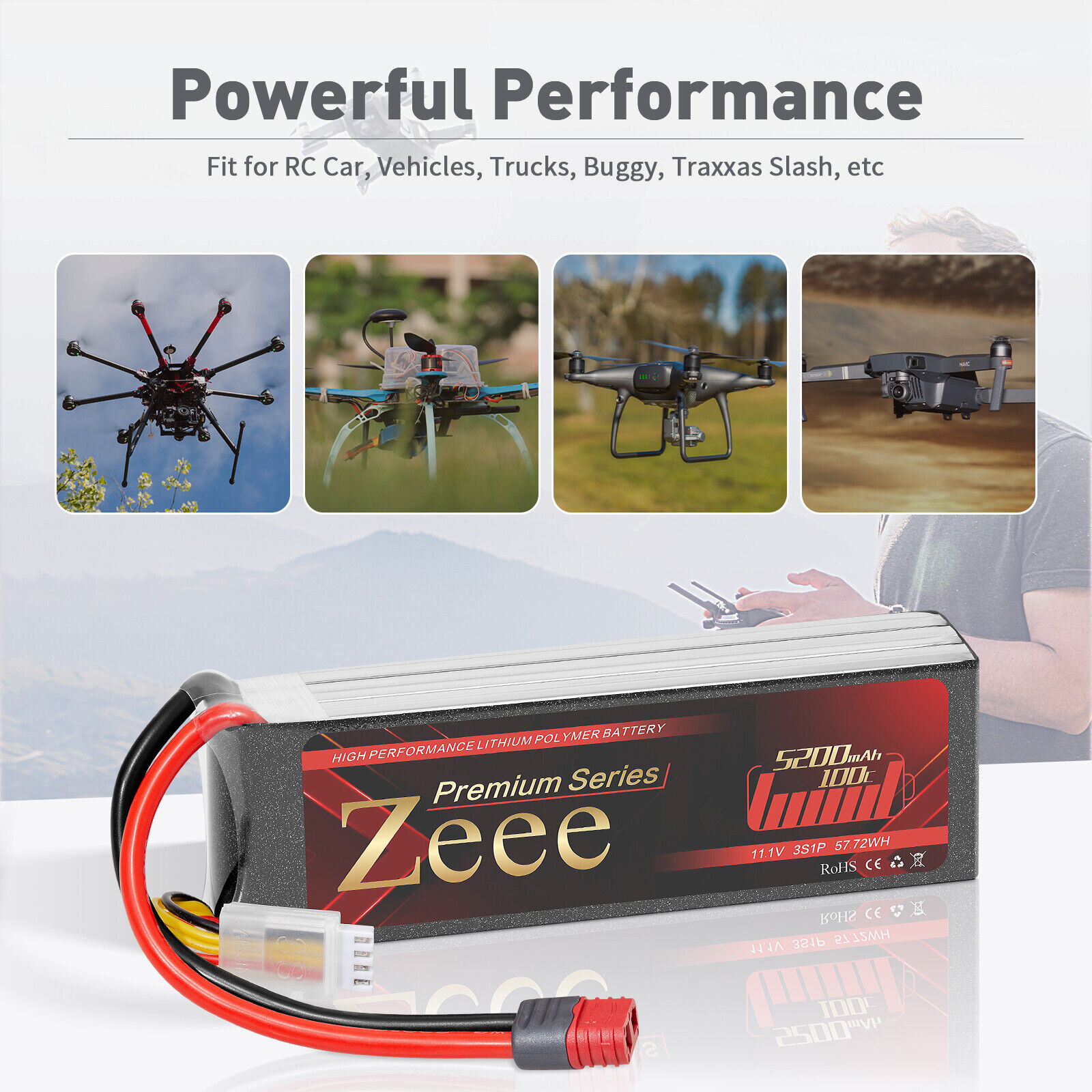 2x Zeee 3S LiPo Battery 11.1V 100C 5200mAh Deans for RC Car Helicopter Truck ZEEE Does Not Apply - фотография #5