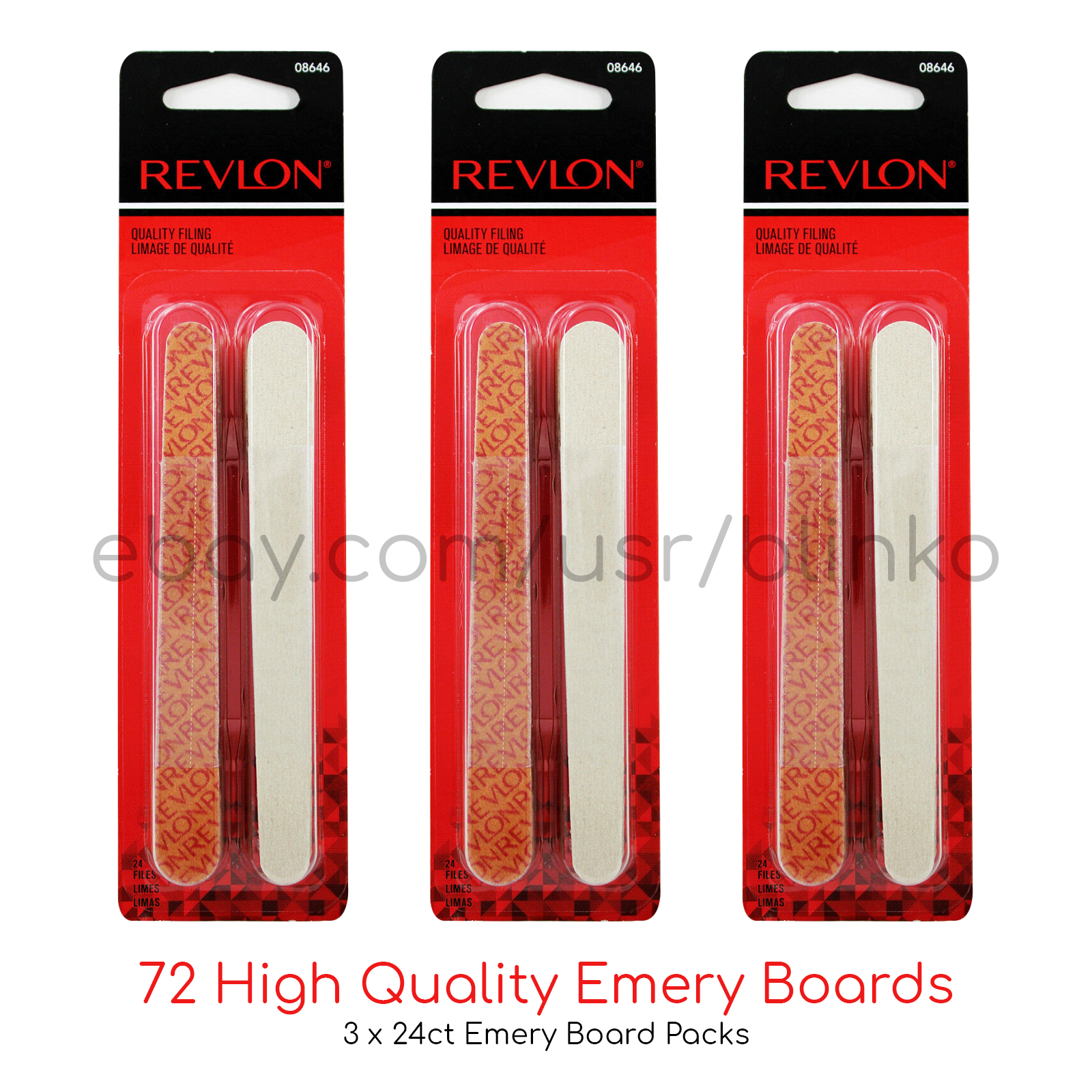 3 Pack / 24 ct Revlon Compact High Quality 72 Emery Boards Nail File Dual 08646 Revlon 08646
