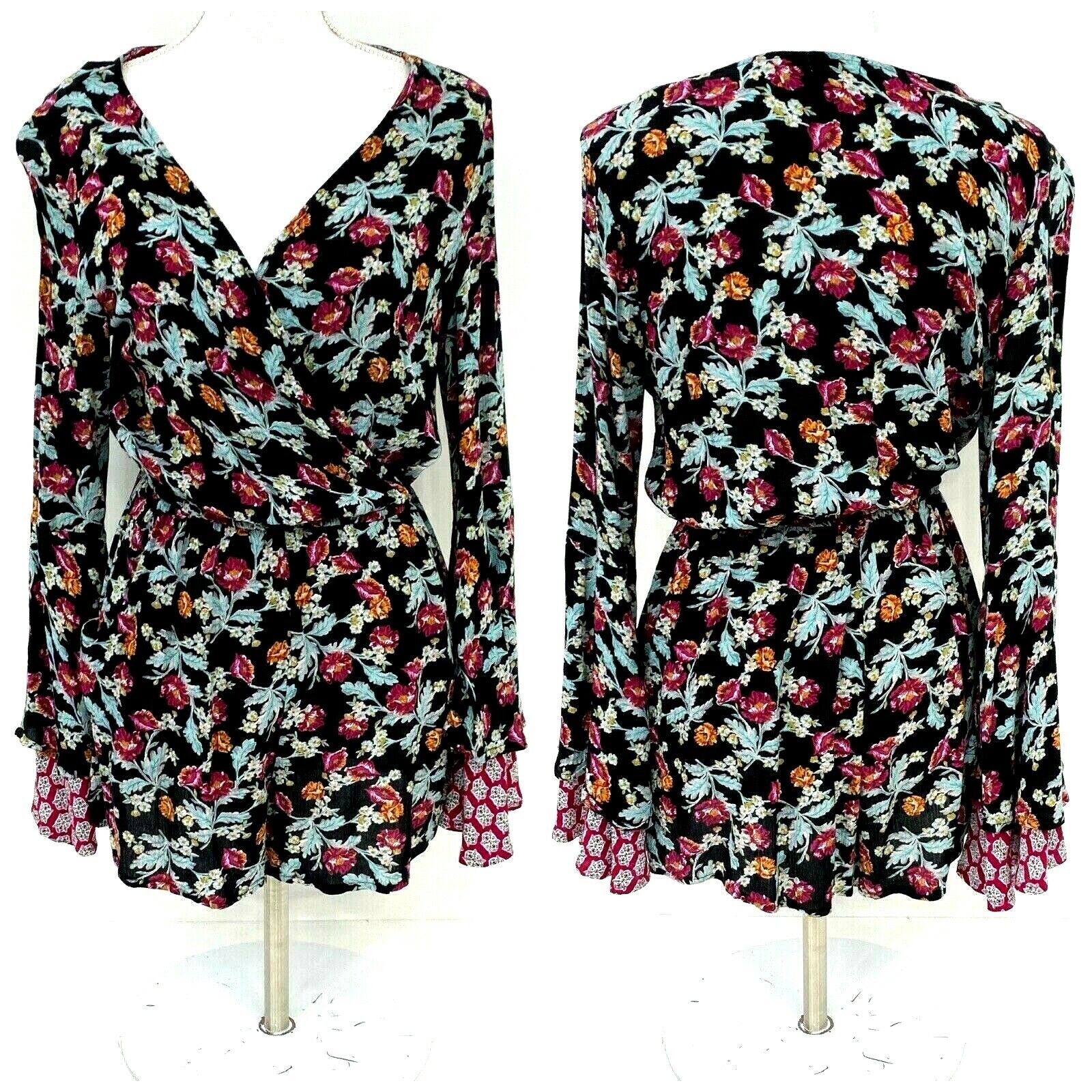 Xhilaration Womens Blazer Romper Size Medium Floral Layered Bell Long Sleeve  Xhilaration Does Not Apply - фотография #7