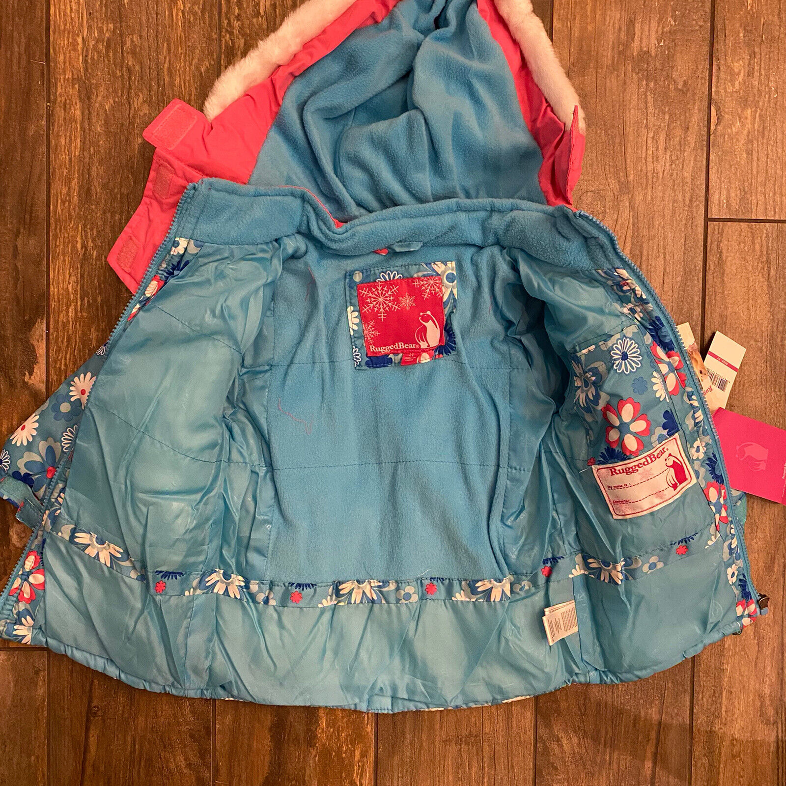 Rugged Bear Girls Winter Coat Lines Jacket Size 2T Hooded NWT Floral Turquoise Rugged Bear - фотография #4