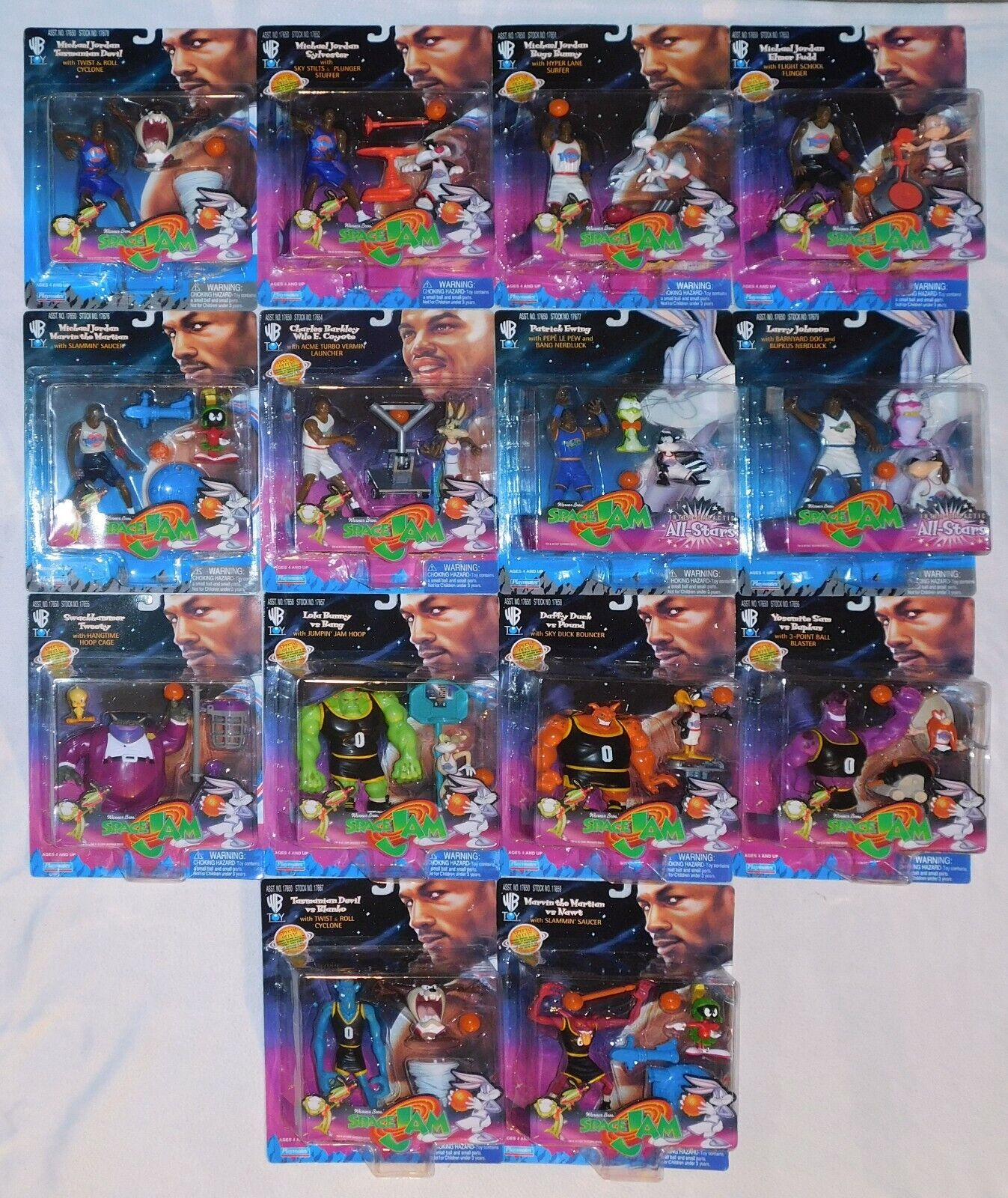 1996 Space Jam (M. Jordan & Larry Johnson)  lot of 14 Action Figure sets- MIP Playmates Toys