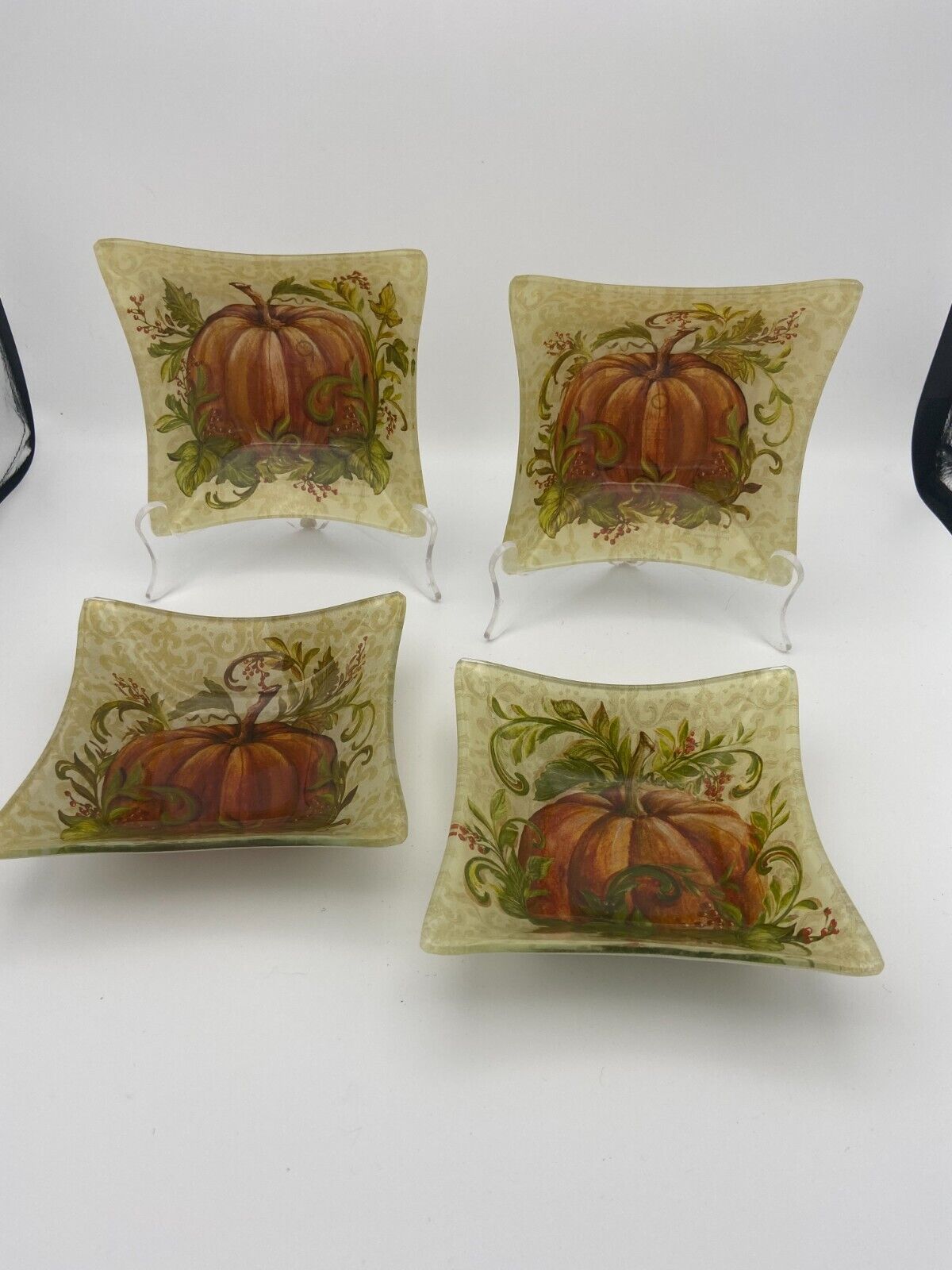 Square Glass Pumpkin/Harvest Trinket/Nut Dishes by Prima Designs  4 3/4  x 4 3/4 Prima